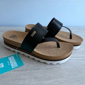 Reef Women’s Black & Tan Cushion Sol Hi Wedge Sandal Size 9